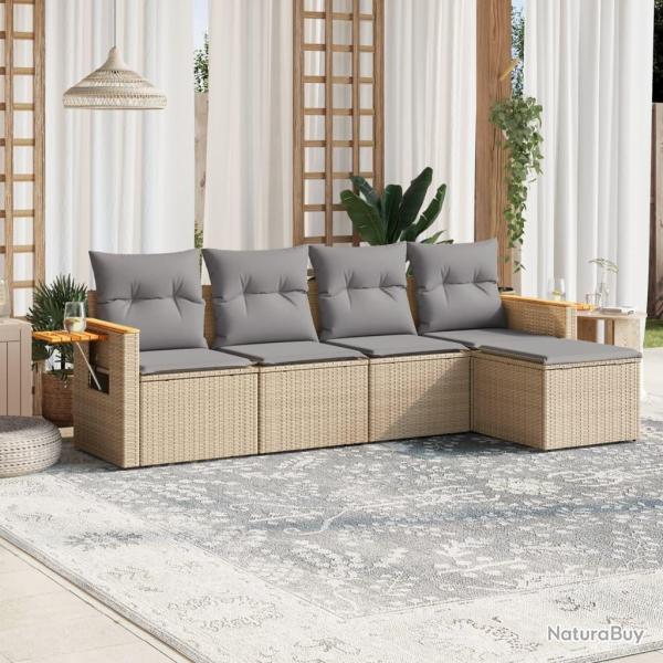 Salon de jardin avec coussins 5 pcs beige r�sine tress�e
