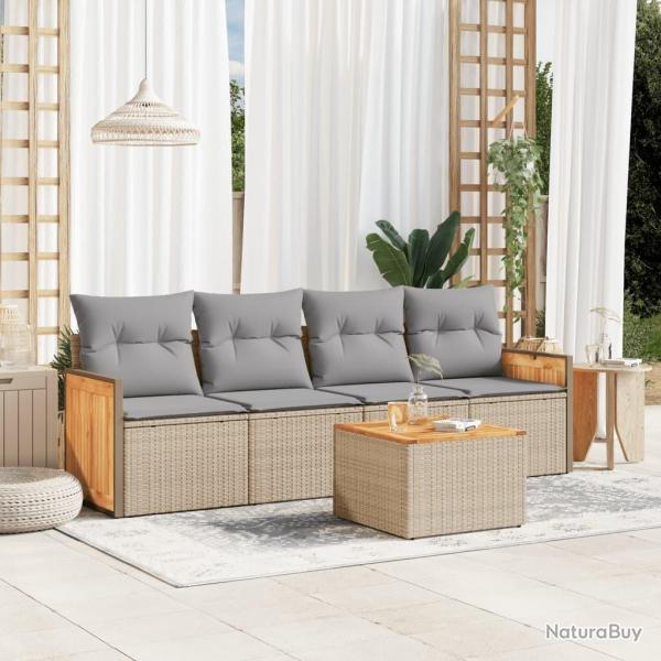 Salon de jardin avec coussins 5 pcs beige r�sine tress�e