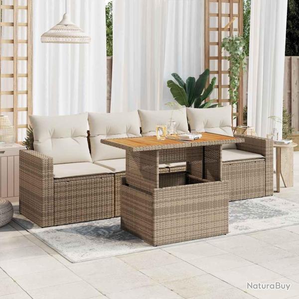 Salon de jardin avec coussins 5 pcs beige r�sine tress�e