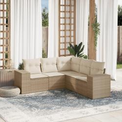 Salon de jardin avec coussins 5 pcs beige r&eacute;sine tress&eacute;e