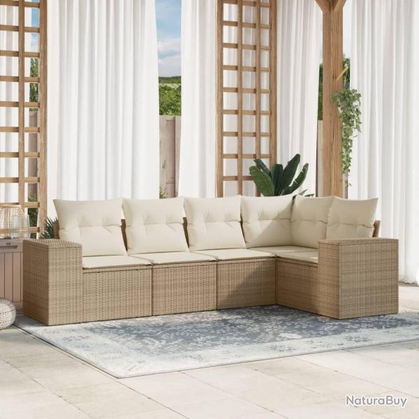Salon de jardin avec coussins 5 pcs beige r�sine tress�e