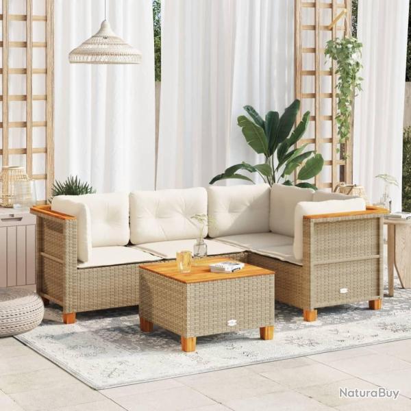 Salon de jardin avec coussins 5 pcs beige r�sine tress�e