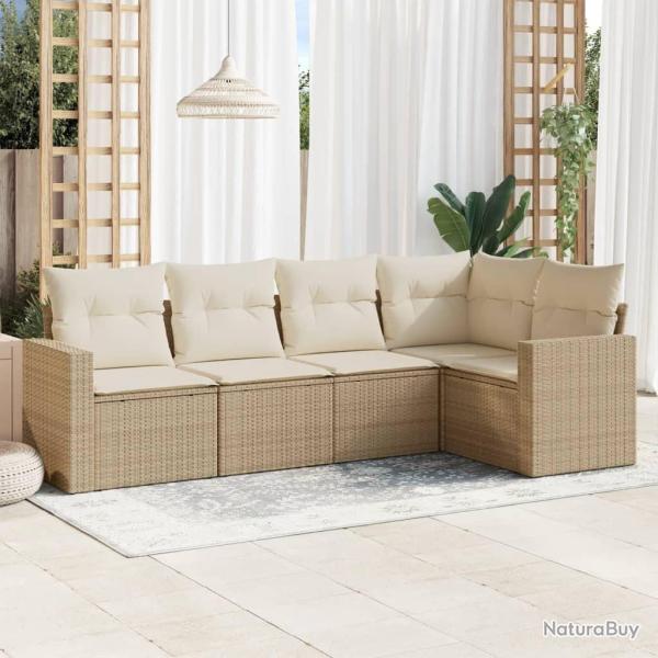 Salon de jardin avec coussins 5 pcs beige r�sine tress�e