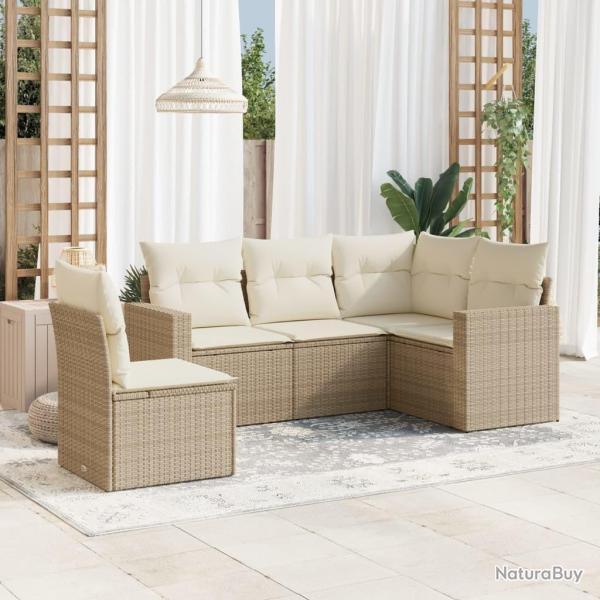 Salon de jardin avec coussins 5 pcs beige r�sine tress�e alsavelo