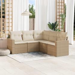 Salon de jardin avec coussins 5 pcs beige r&eacute;sine tress&eacute;e