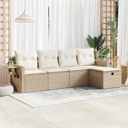 Salon de jardin avec coussins 5 pcs beige r&eacute;sine tress&eacute;e