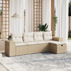 Salon de jardin avec coussins 5 pcs beige r&eacute;sine tress&eacute;e alsavelo