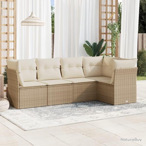 Salon de jardin avec coussins 5 pcs beige r�sine tress�e alsavelo