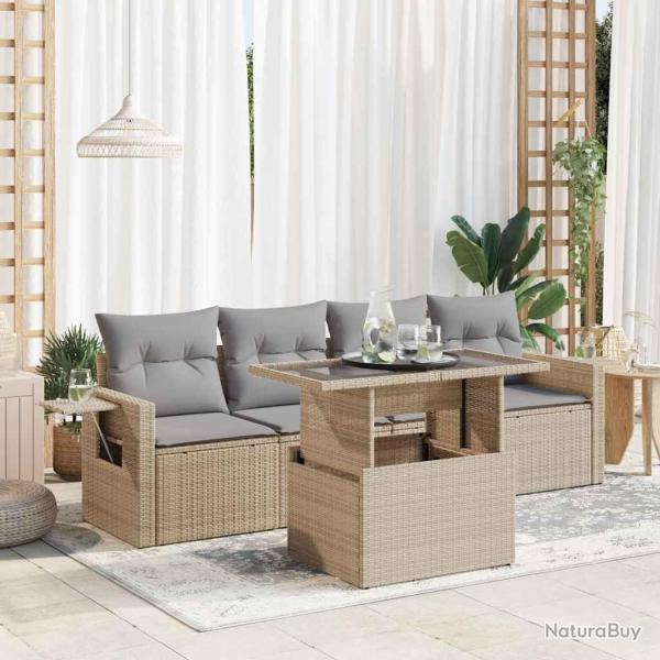 Salon de jardin avec coussins 5 pcs beige r�sine tress�e