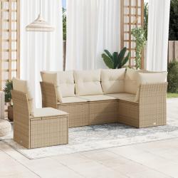 Salon de jardin avec coussins 5 pcs beige r&eacute;sine tress&eacute;e