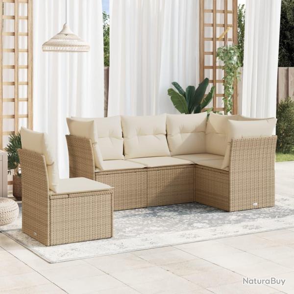 Salon de jardin avec coussins 5 pcs beige r�sine tress�e