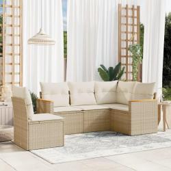 Salon de jardin avec coussins 5 pcs beige r&eacute;sine tress&eacute;e