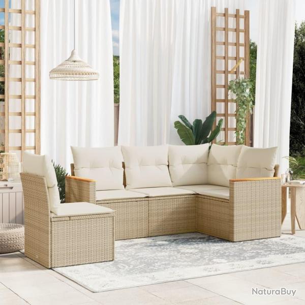 Salon de jardin avec coussins 5 pcs beige r�sine tress�e