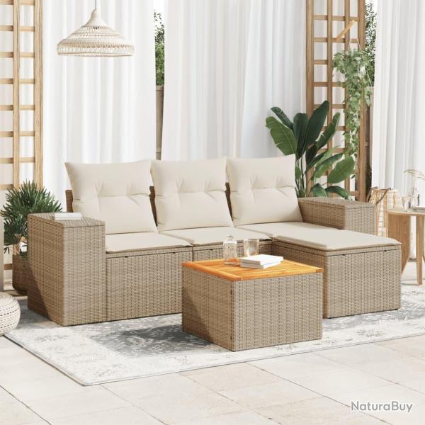 Salon de jardin avec coussins 5 pcs beige r�sine tress�e