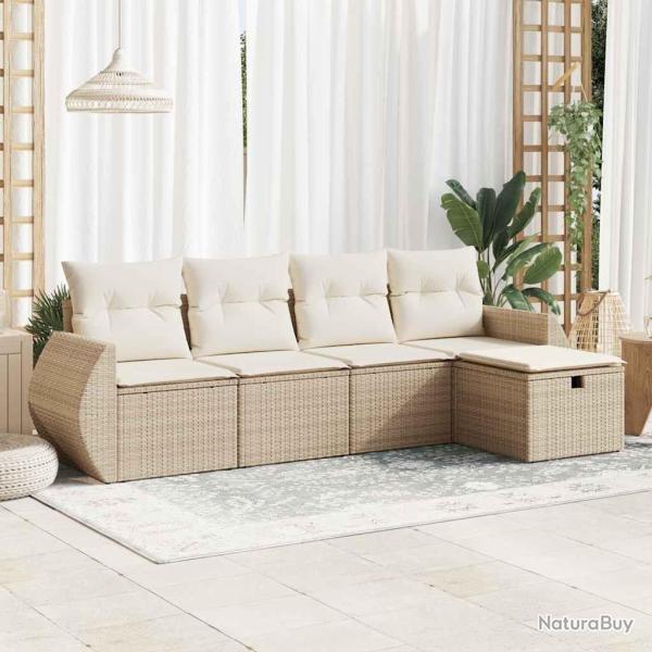 Salon de jardin avec coussins 5 pcs beige r�sine tress�e