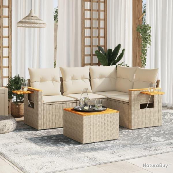 Salon de jardin avec coussins 5 pcs beige rsine tresse alsavelo