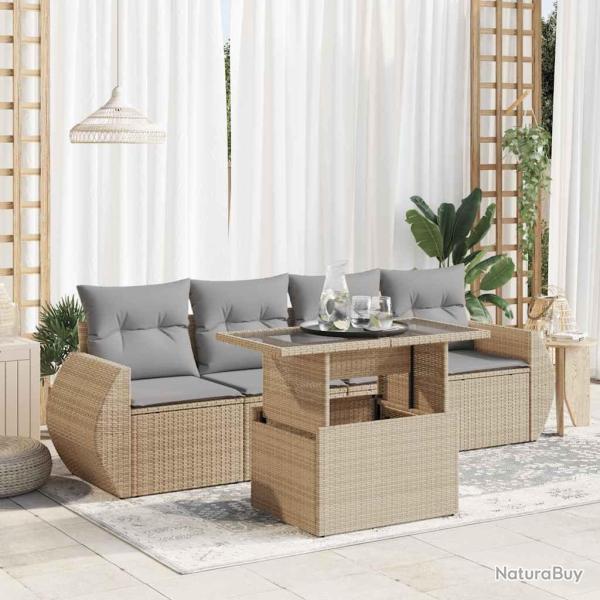 Salon de jardin avec coussins 5 pcs beige r�sine tress�e alsavelo