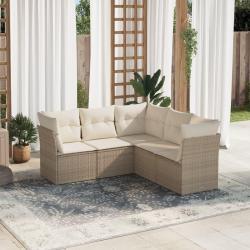 Salon de jardin avec coussins 5 pcs beige r&eacute;sine tress&eacute;e alsavelo
