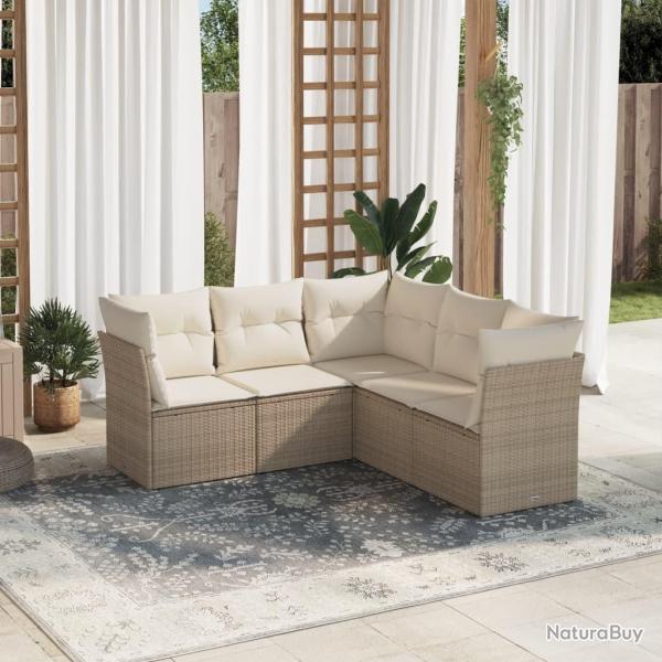 Salon de jardin avec coussins 5 pcs beige r�sine tress�e alsavelo