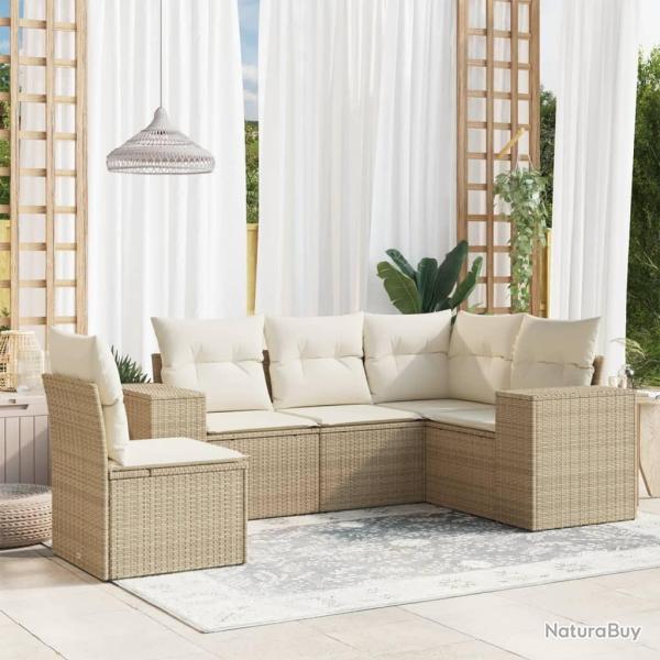 Salon de jardin avec coussins 5 pcs beige r�sine tress�e