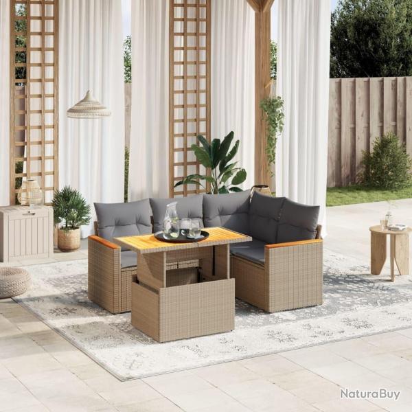 Salon de jardin avec coussins 5 pcs beige r�sine tress�e