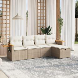 Salon de jardin avec coussins 5 pcs beige r&eacute;sine tress&eacute;e