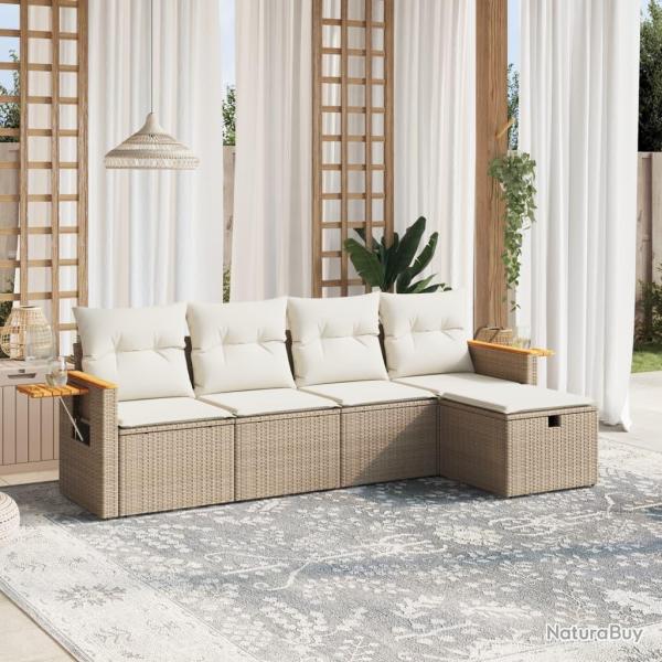 Salon de jardin avec coussins 5 pcs beige r�sine tress�e alsavelo