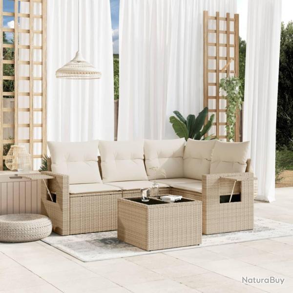 Salon de jardin avec coussins 5 pcs beige r�sine tress�e