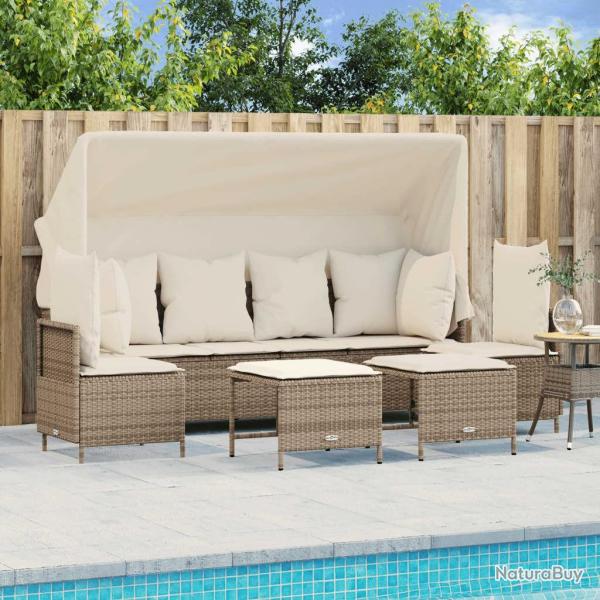 Salon de jardin avec coussins 5 pcs beige r�sine tress�e alsavelo