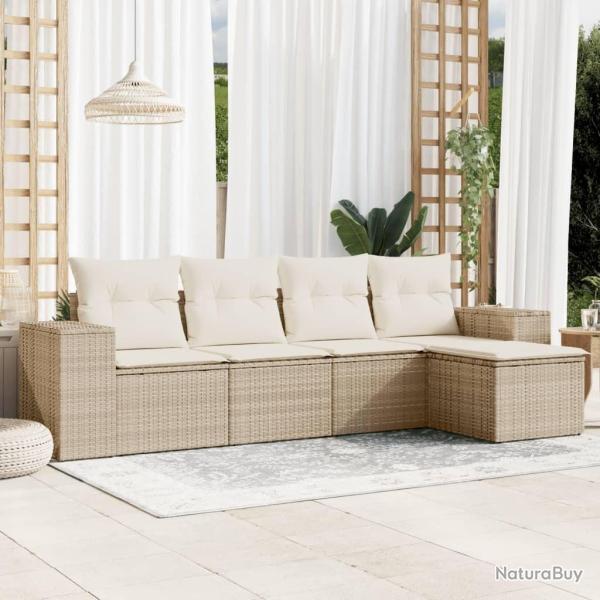 Salon de jardin avec coussins 5 pcs beige r�sine tress�e