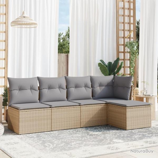 Salon de jardin avec coussins 5 pcs beige r�sine tress�e