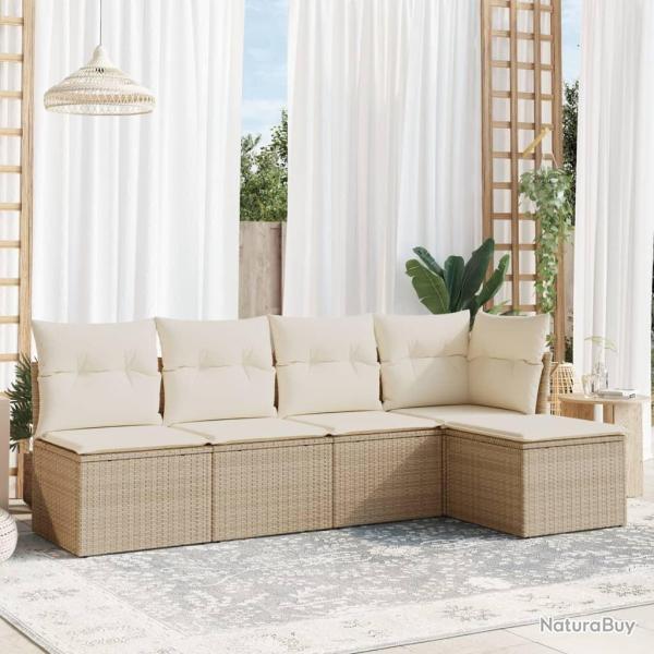 Salon de jardin avec coussins 5 pcs beige r�sine tress�e