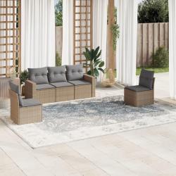 Salon de jardin avec coussins 5 pcs beige r&eacute;sine tress&eacute;e