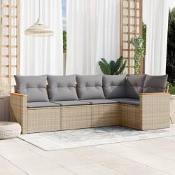 Salon de jardin avec coussins 5 pcs beige r&eacute;sine tress&eacute;e