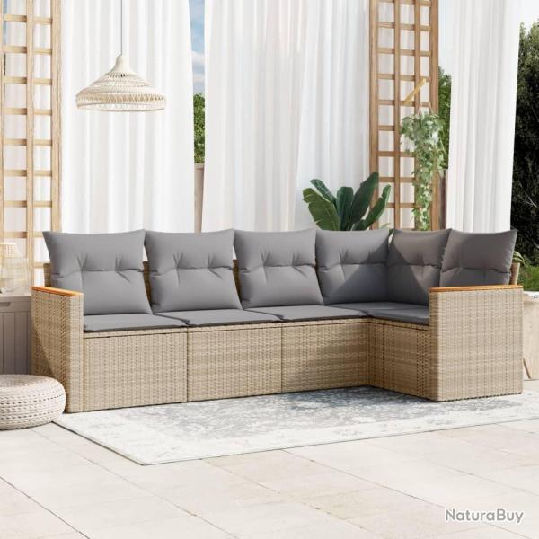 Salon de jardin avec coussins 5 pcs beige r�sine tress�e