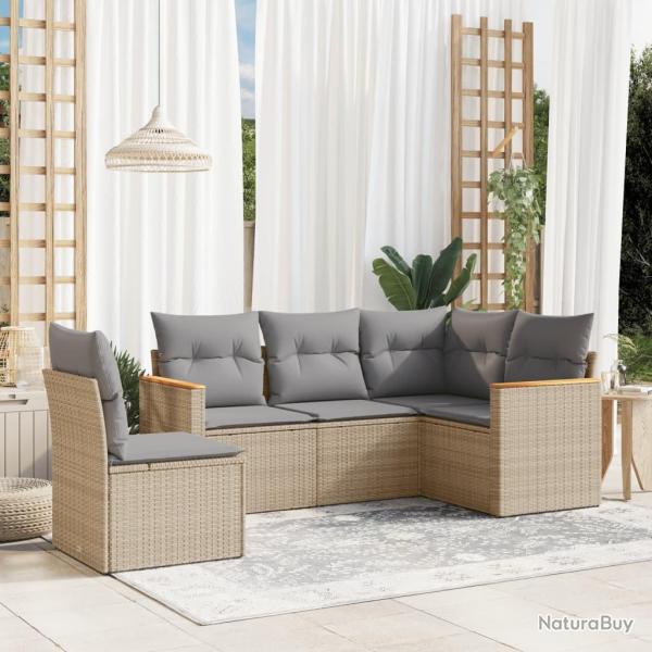 Salon de jardin avec coussins 5 pcs beige r�sine tress�e