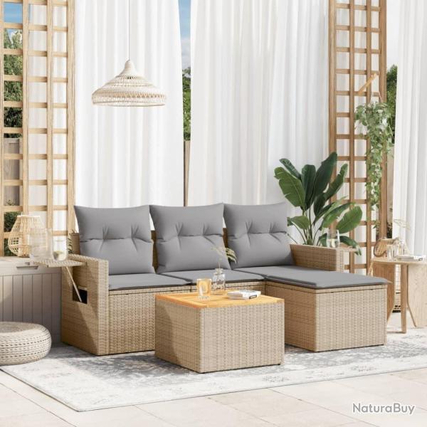 Salon de jardin avec coussins 5 pcs beige r�sine tress�e