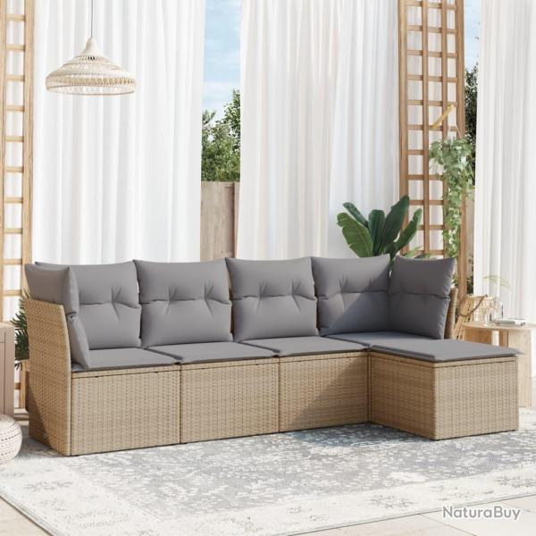 Salon de jardin avec coussins 5 pcs beige r�sine tress�e alsavelo