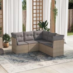 Salon de jardin avec coussins 5 pcs beige r&eacute;sine tress&eacute;e