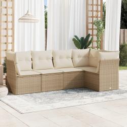 Salon de jardin avec coussins 5 pcs beige r&eacute;sine tress&eacute;e alsavelo