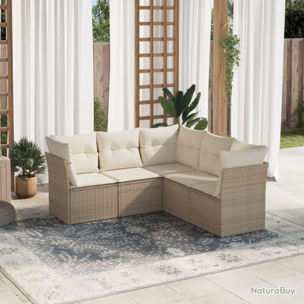 Salon de jardin avec coussins 5 pcs beige r�sine tress�e
