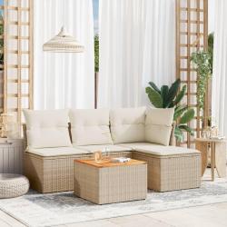 Salon de jardin avec coussins 5 pcs beige r&eacute;sine tress&eacute;e