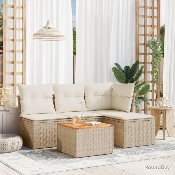 Salon de jardin avec coussins 5 pcs beige r�sine tress�e