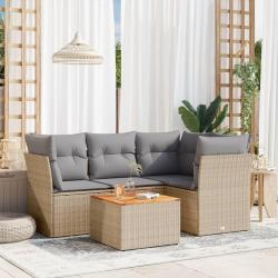 Salon de jardin avec coussins 5 pcs beige r&eacute;sine tress&eacute;e