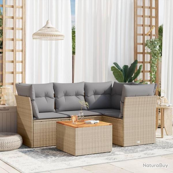 Salon de jardin avec coussins 5 pcs beige r�sine tress�e
