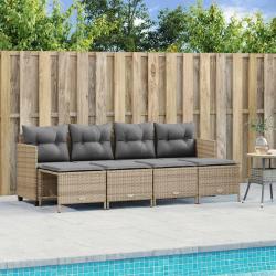 Salon de jardin avec coussins 5 pcs beige r&eacute;sine tress&eacute;e