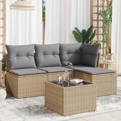 Salon de jardin avec coussins 5 pcs beige r&eacute;sine tress&eacute;e alsavelo