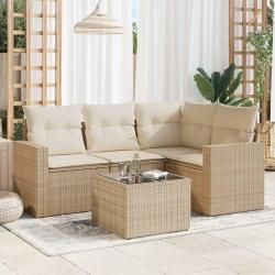 Salon de jardin avec coussins 5 pcs beige r&eacute;sine tress&eacute;e