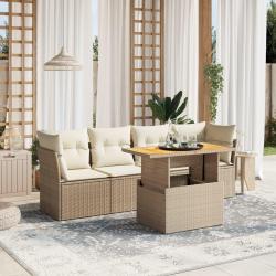 Salon de jardin avec coussins 5 pcs beige r&eacute;sine tress&eacute;e alsavelo