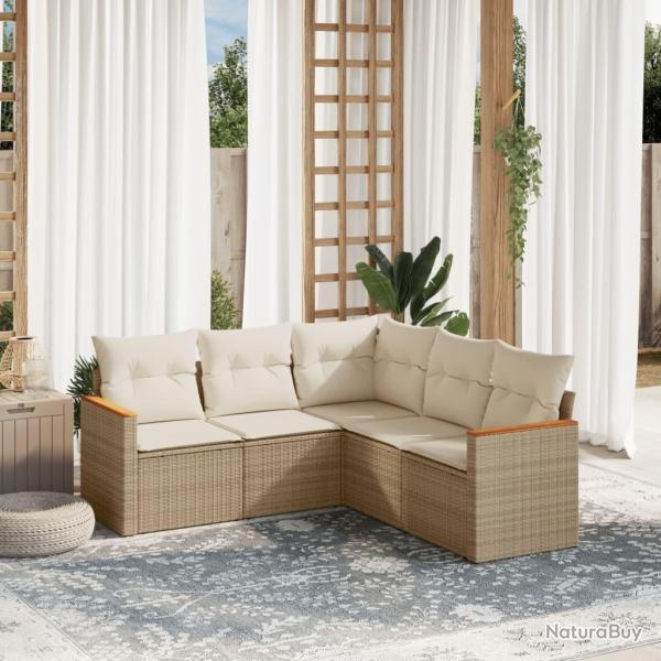 Salon de jardin avec coussins 5 pcs beige r�sine tress�e